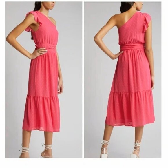 Chelsea28 Pink Swiss Dot One Shoulder Midi Dress‎ SZ XL NWT - Picture 1 of 10